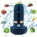 Portable wireless food purifier with blue body and dark base