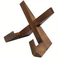 Wooden interlocking cross cookbook stand, side view with U-shaped back support