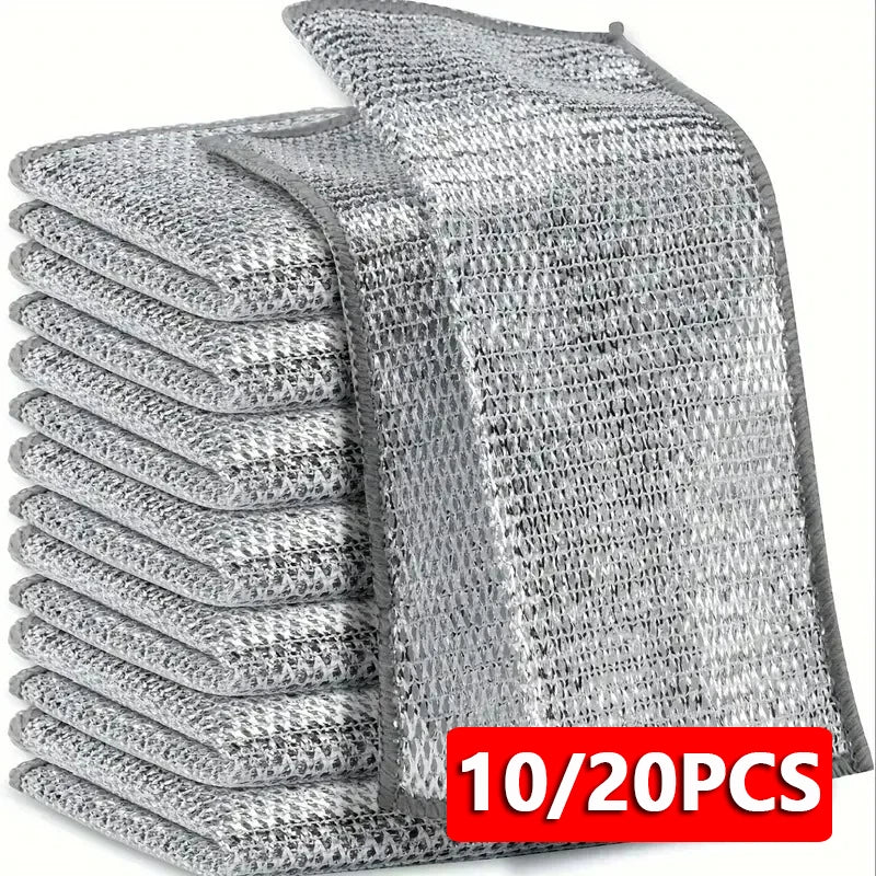 Grey non-scratch wire scrubbing cloths, neatly stacked in a pack