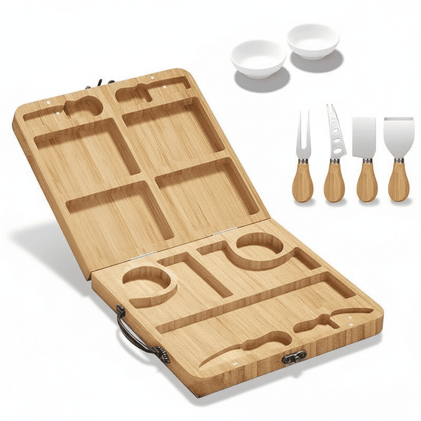Bamboo Charcuterie Board Gift Set - Foldable with Utensils