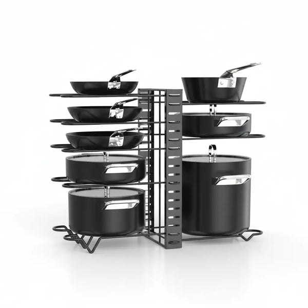 Pot & Pan Organizer Rack with 8 Adjustable Tiers for Space-Saving Cookware Storage